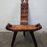 Vintage Spanish Wooden Chair and Stool from the 1970s