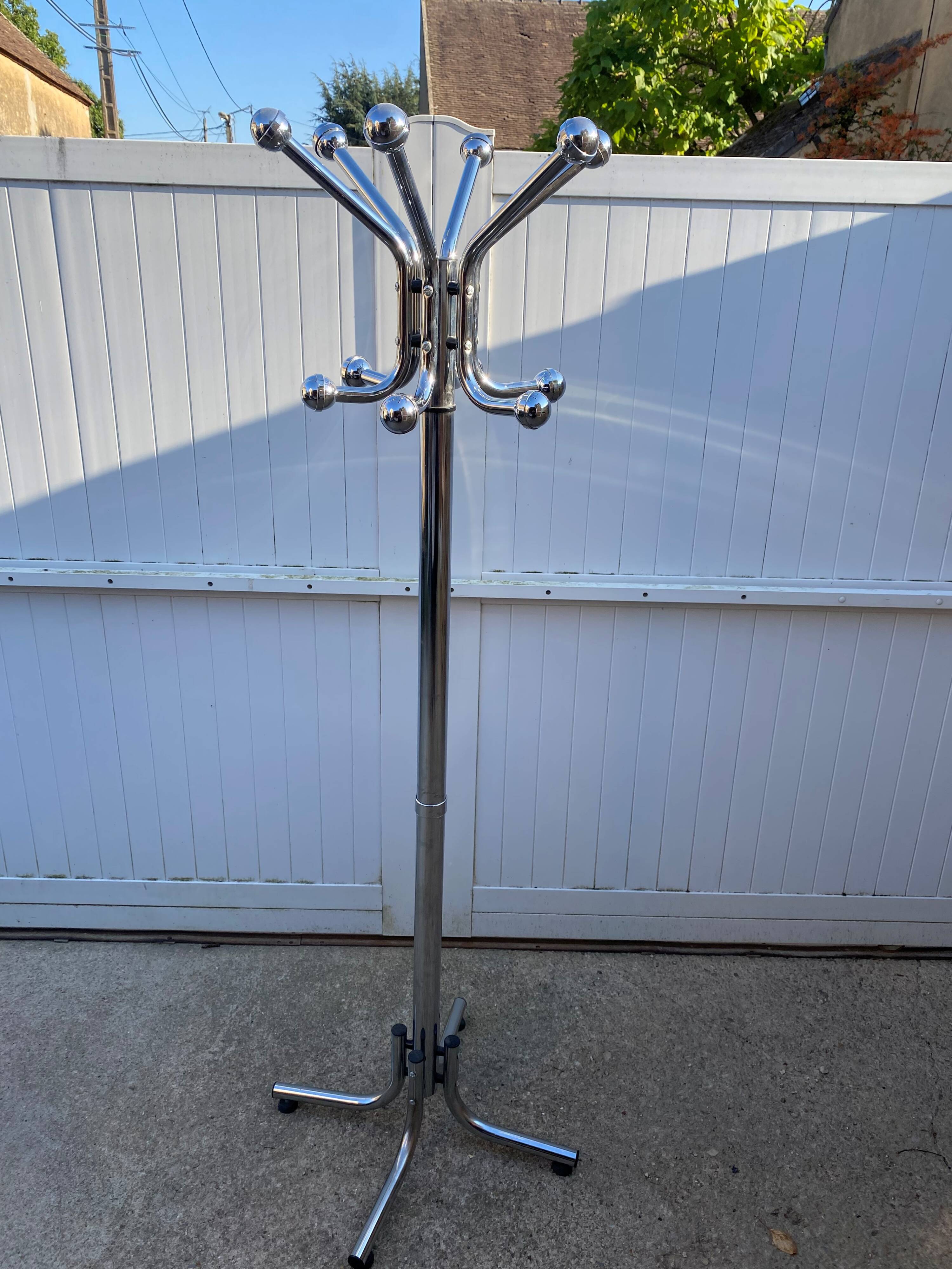 Vintage 1970s chrome metal coat rack