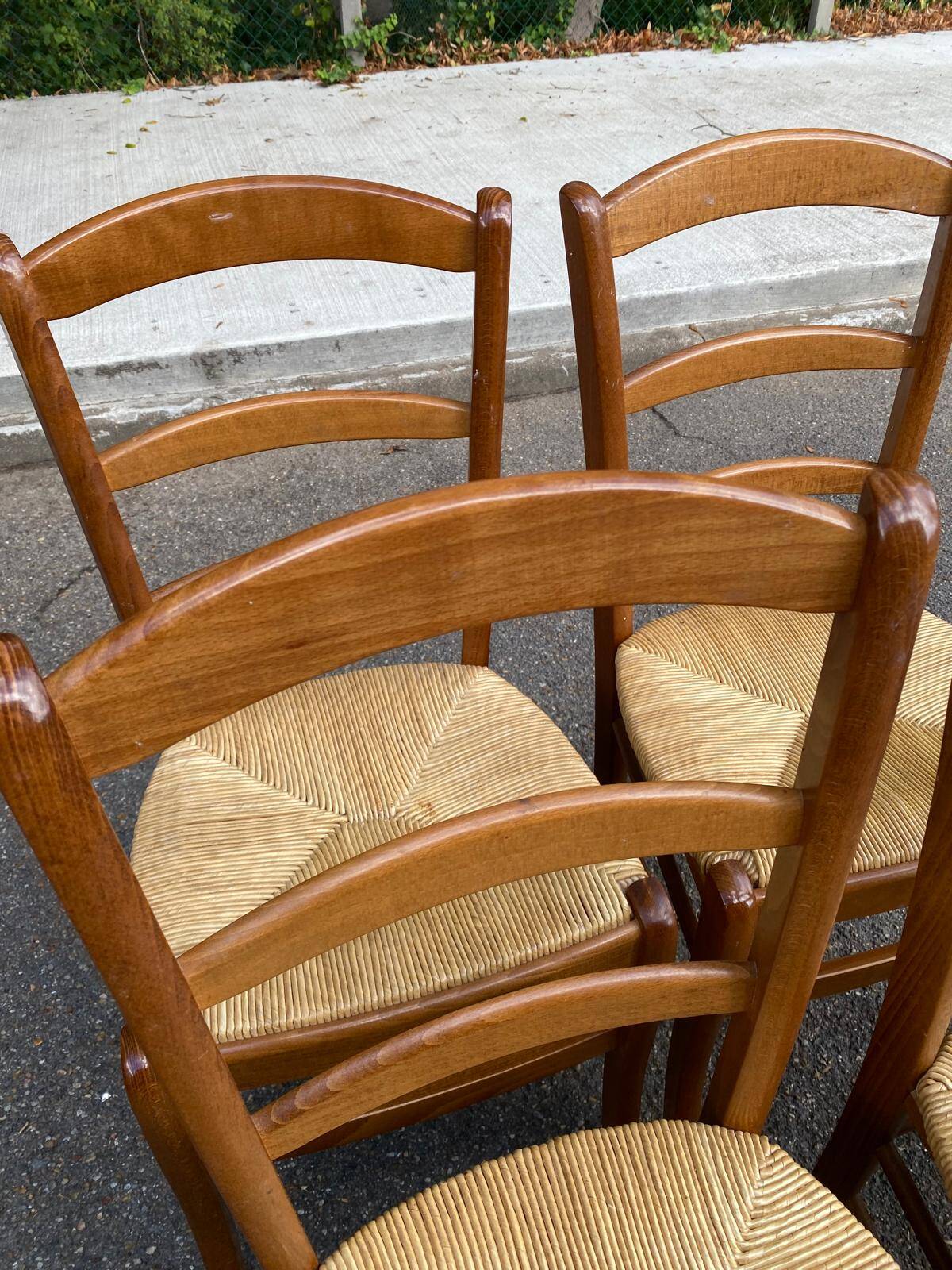 Lot de 4 chaises campagnard bois massif paillées 1980