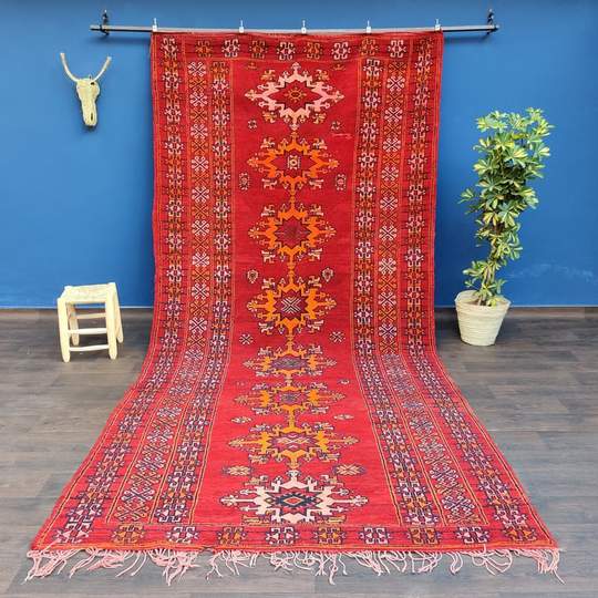 Tapis berbère rouge vintage 185x380 cm