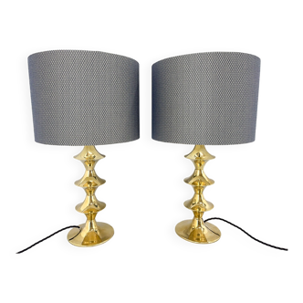 Pair of Mid-Century Brass Table Lamps, 1950s, Restored