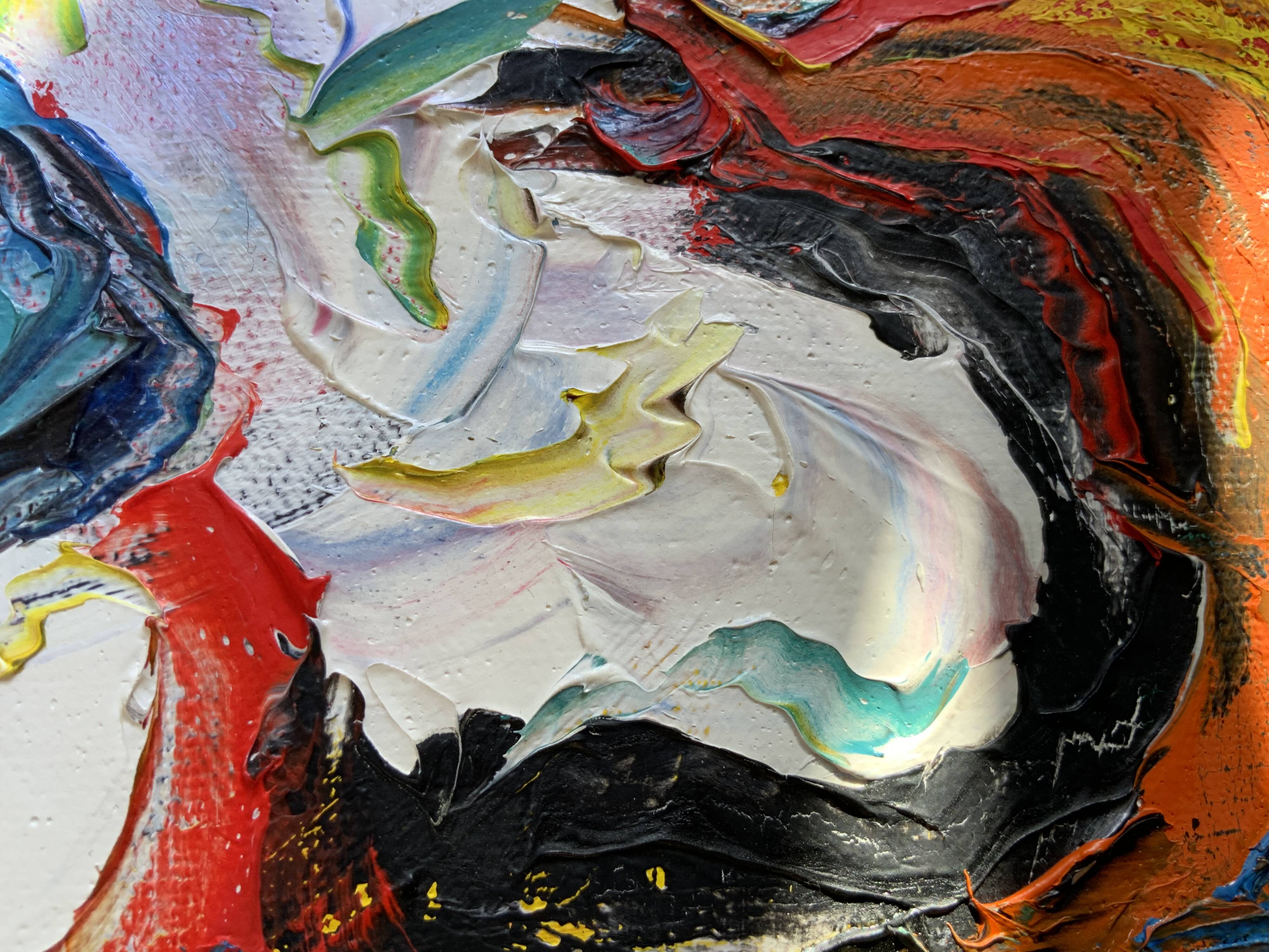 Petite peinture abstraite vintage de paysage, signée Axel, années 1970.
