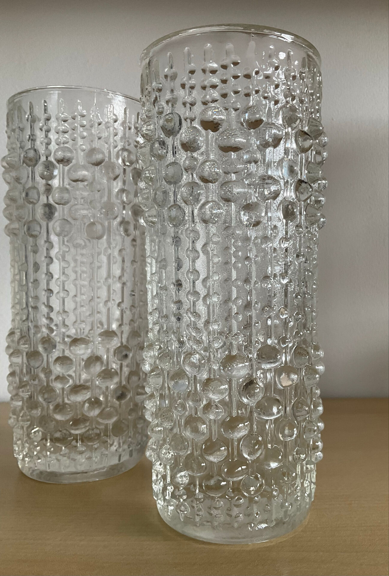 Pair of vintage Bubble roll vases in moulded glass