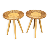 Pair of uluv rattan side tables by jan kalous, 1970s