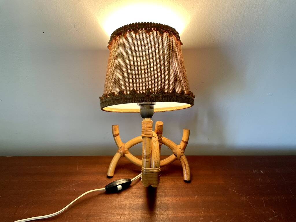 Rattan wall light by Louis Sognot 1960