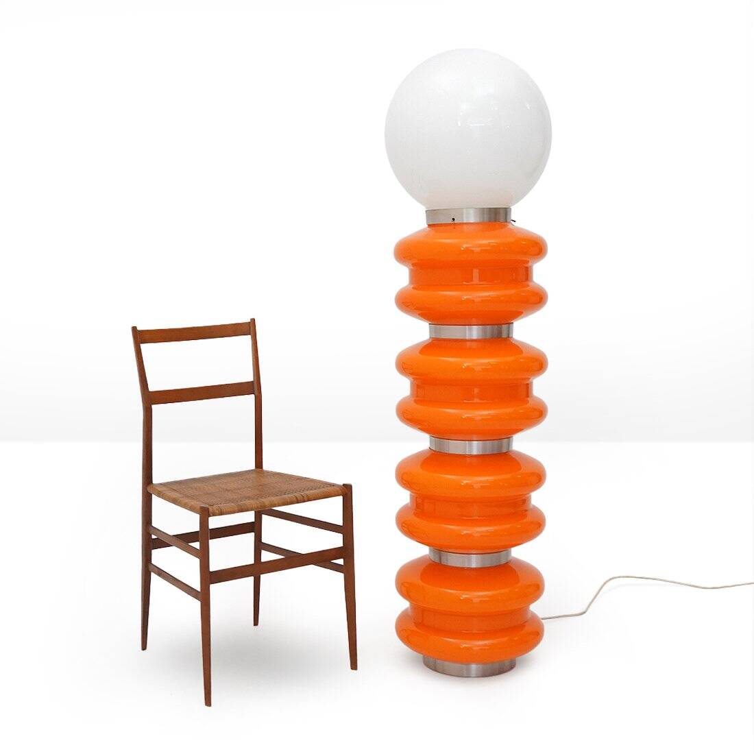 Orange and white glass floor lamp by Stilux Milano, 1970.