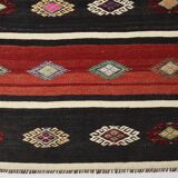 Turkish Red & Black Striped Vintage Kilim Rug, 168x228Cm