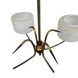 Mid-Century Atomic Brass and Glass Chandelier- four-armed ceiling Lamp- 50s