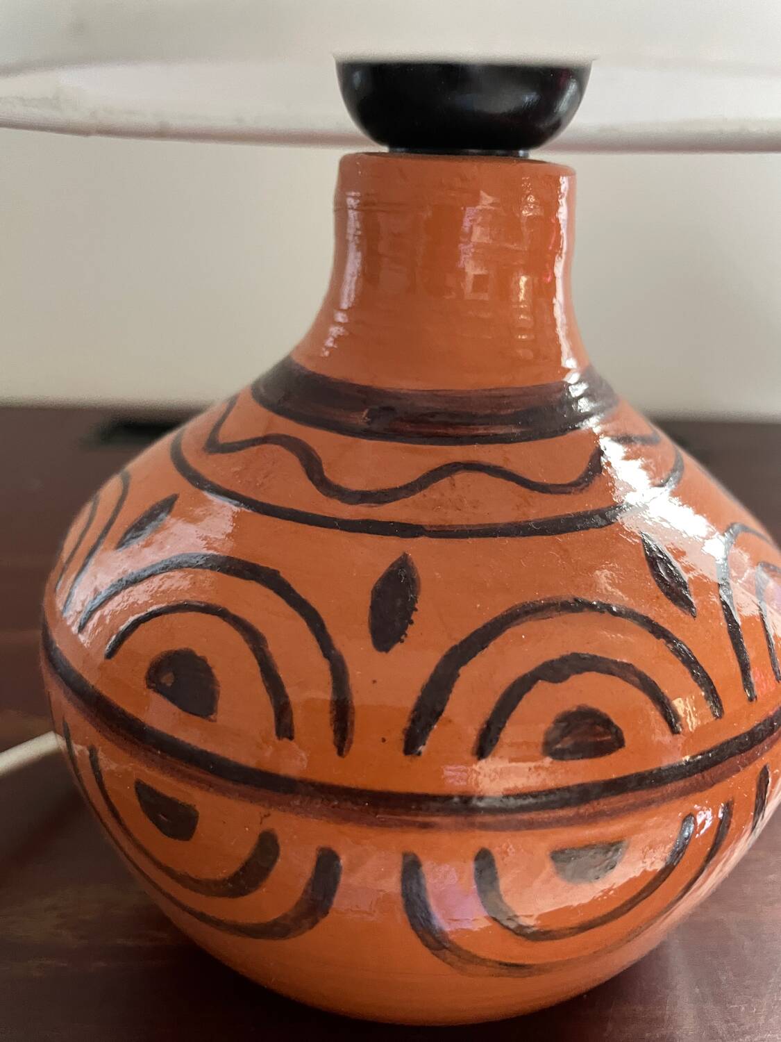 Small vintage lamp hand-painted, ceramic, 1980s.