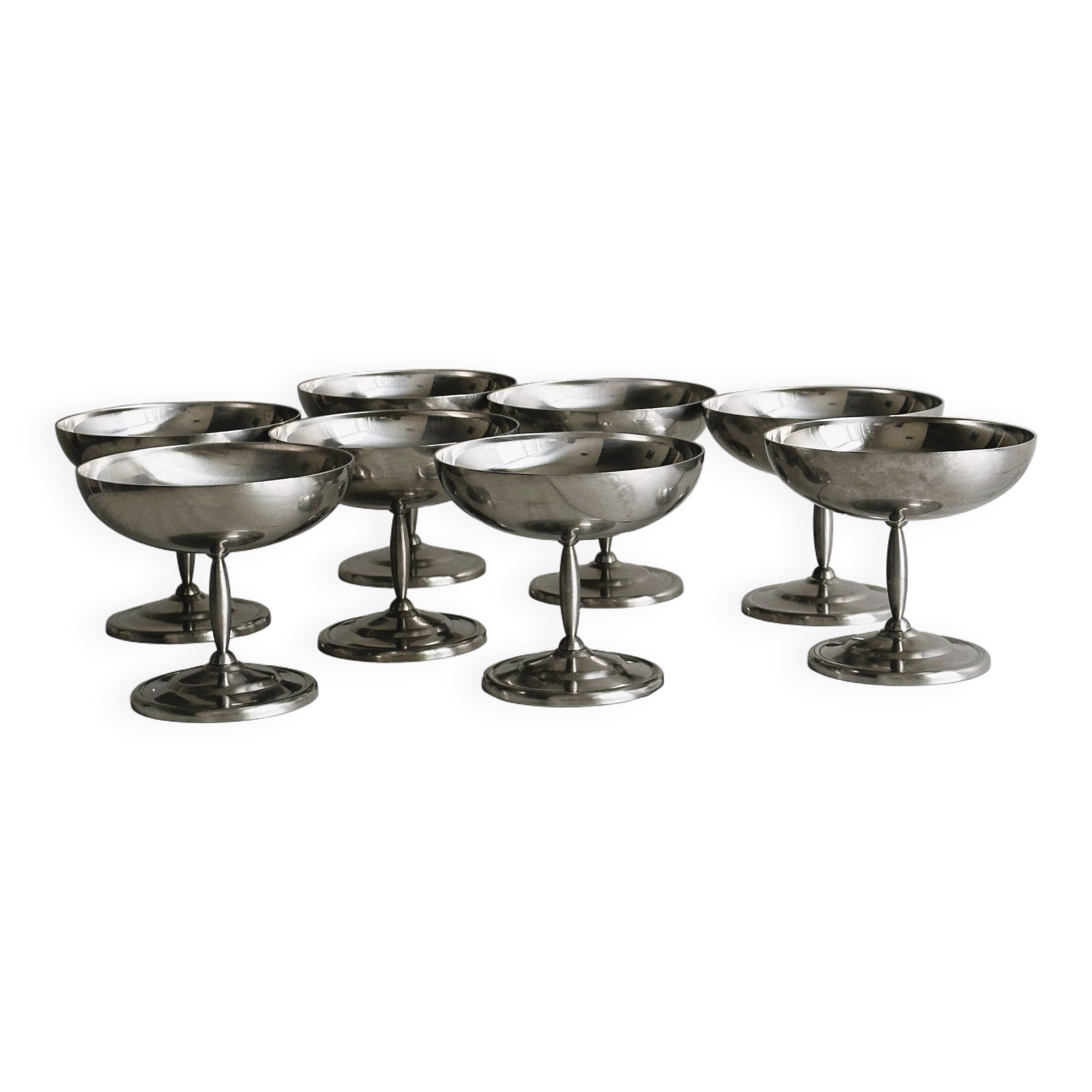 8 large stainless steel footed bowls Letang Remy