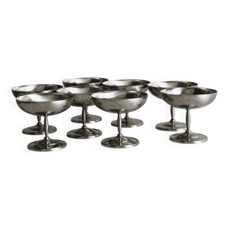 8 large stainless steel footed bowls Letang Remy