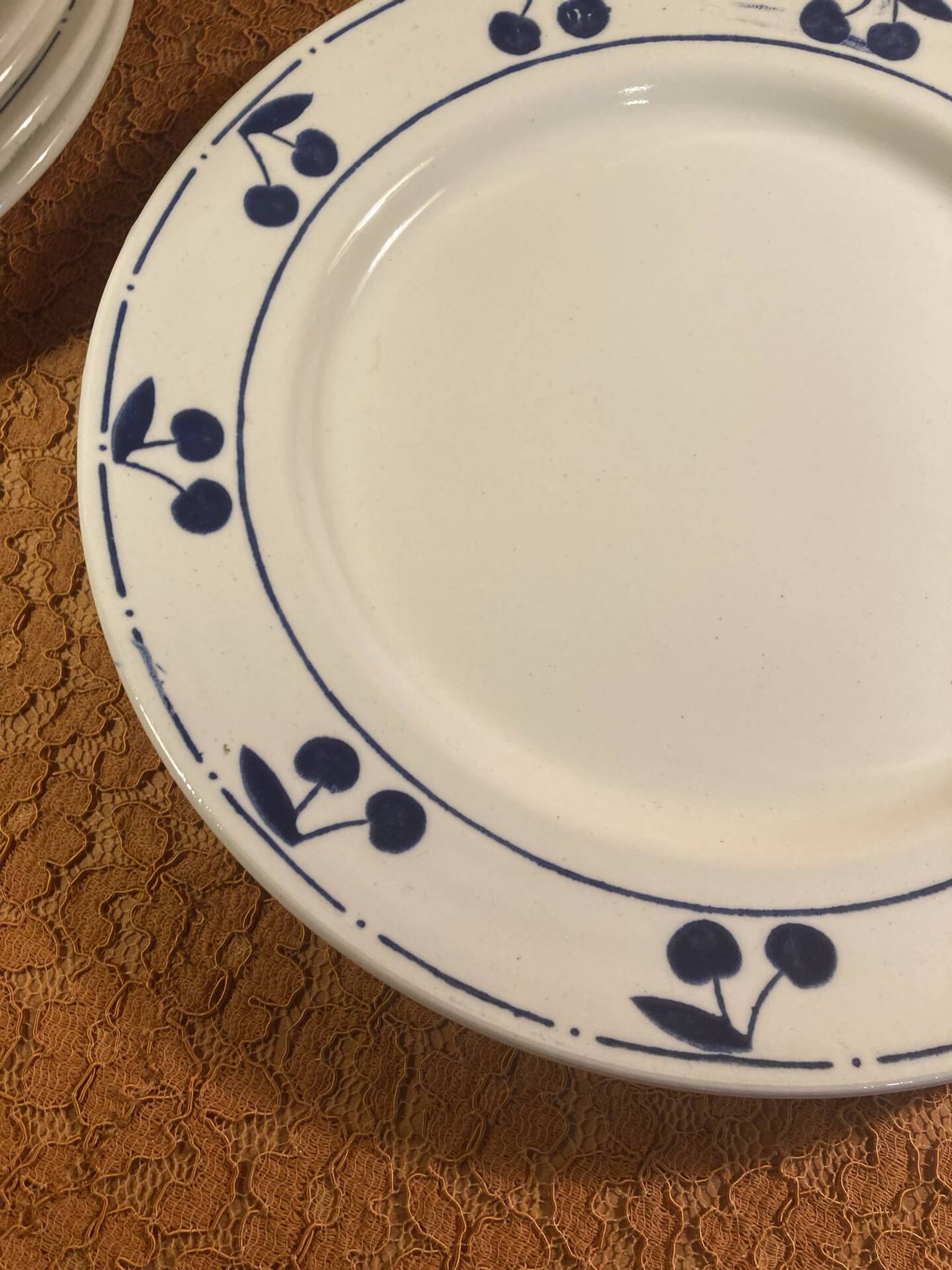 13 plates Longchamp pottery cobalt blue cherries