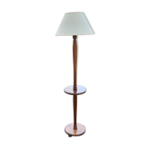 Lampadaire vintage rond en bois et abat-jour beige