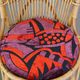 Set of 4 subtle and charming vintage 60s rattan boho chairs with colorful upholstered seats