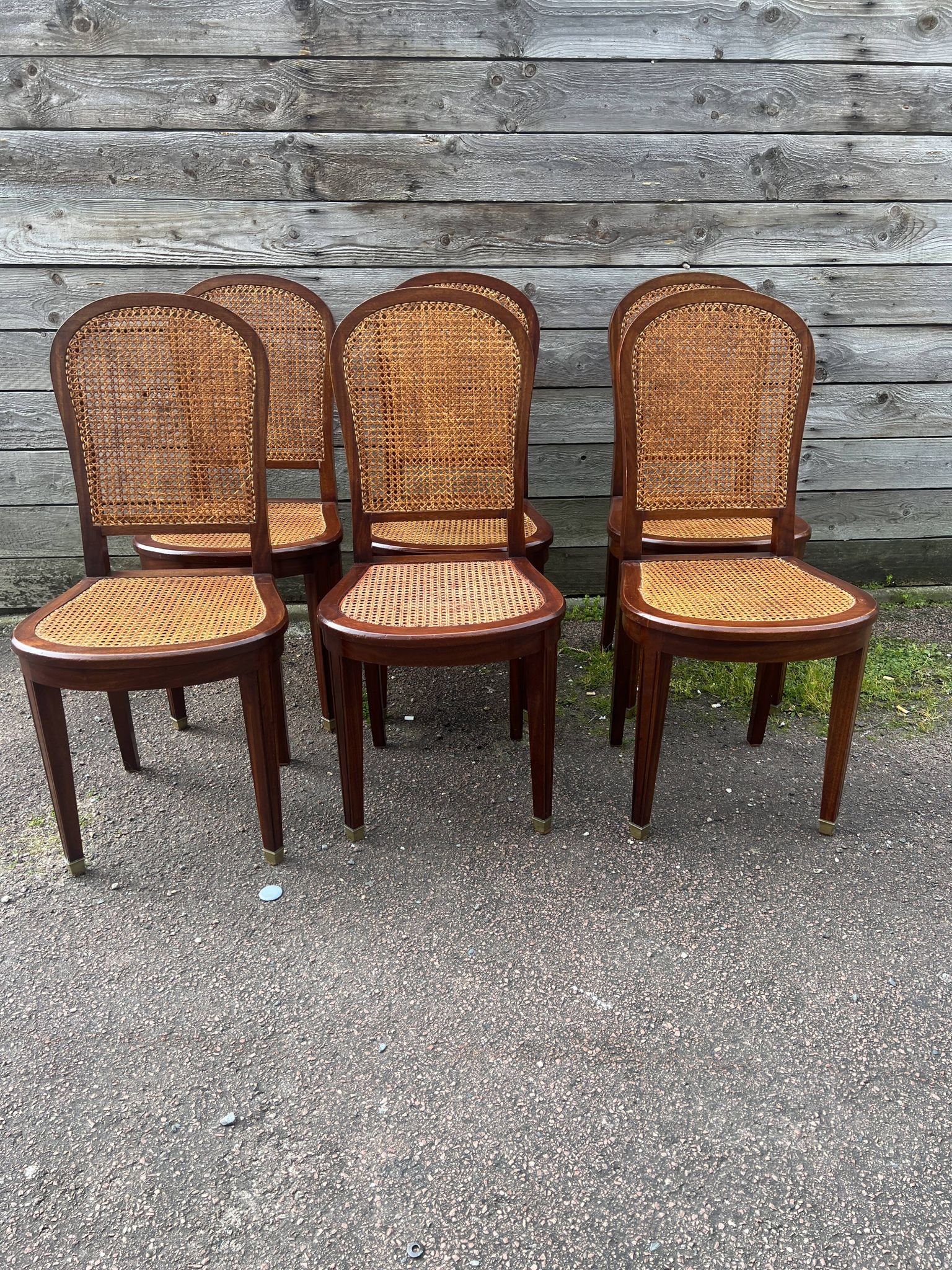 Six caned mahogany chairs, Art Deco, 20th century.