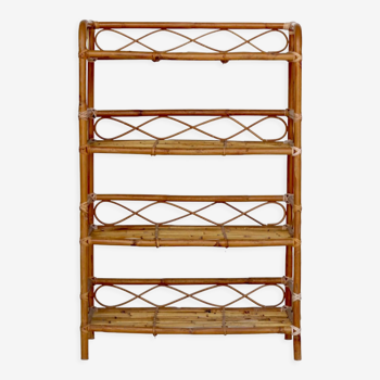 Vintage Bamboo and Rattan Shelving Unit, 1950s