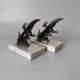 Paire de serre-livres oiseaux vintage en métal doré et marbre – Art déco