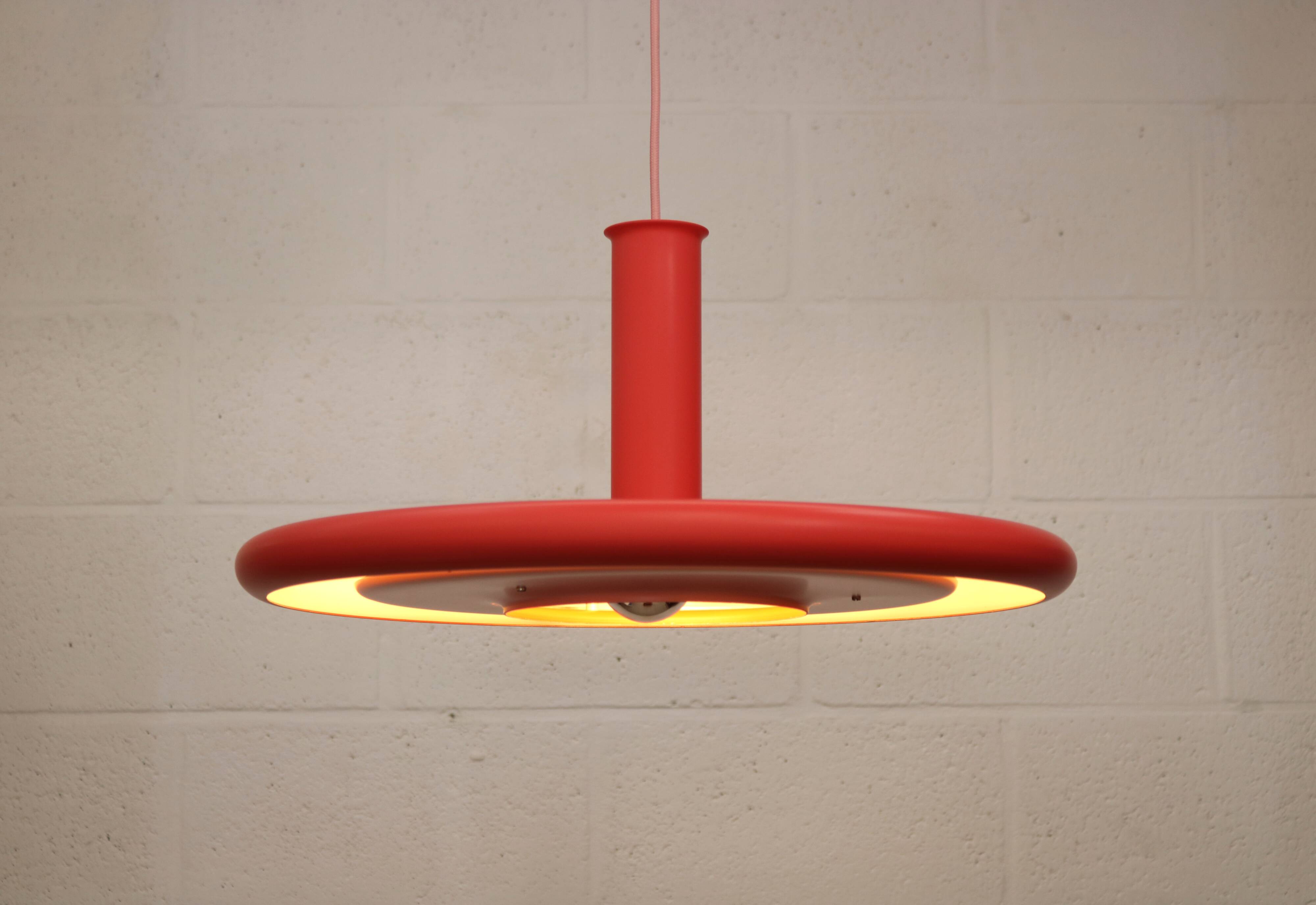 Pink Fog & Morup Optima vintage pendant lamp: Hans Due design, Denmark 1970