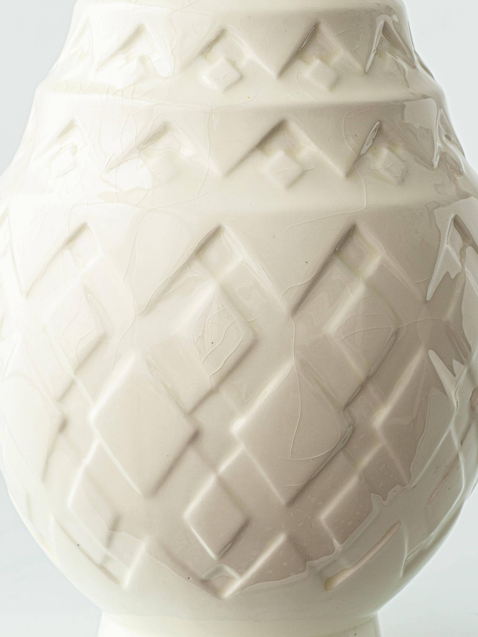 Art Deco pineapple table lamp by Charles Catteau with new Ikat silk shade, 1920s.