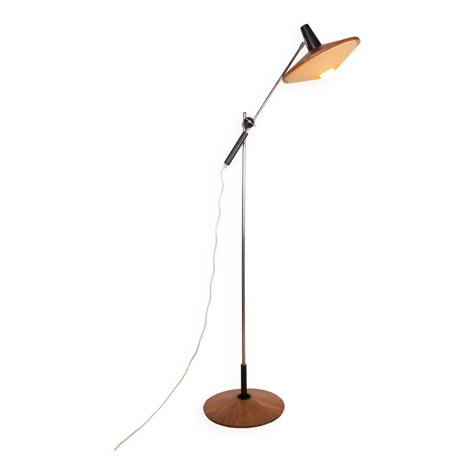Large tilting luminaire in Steel and Teak Temde Leuchten 1960.