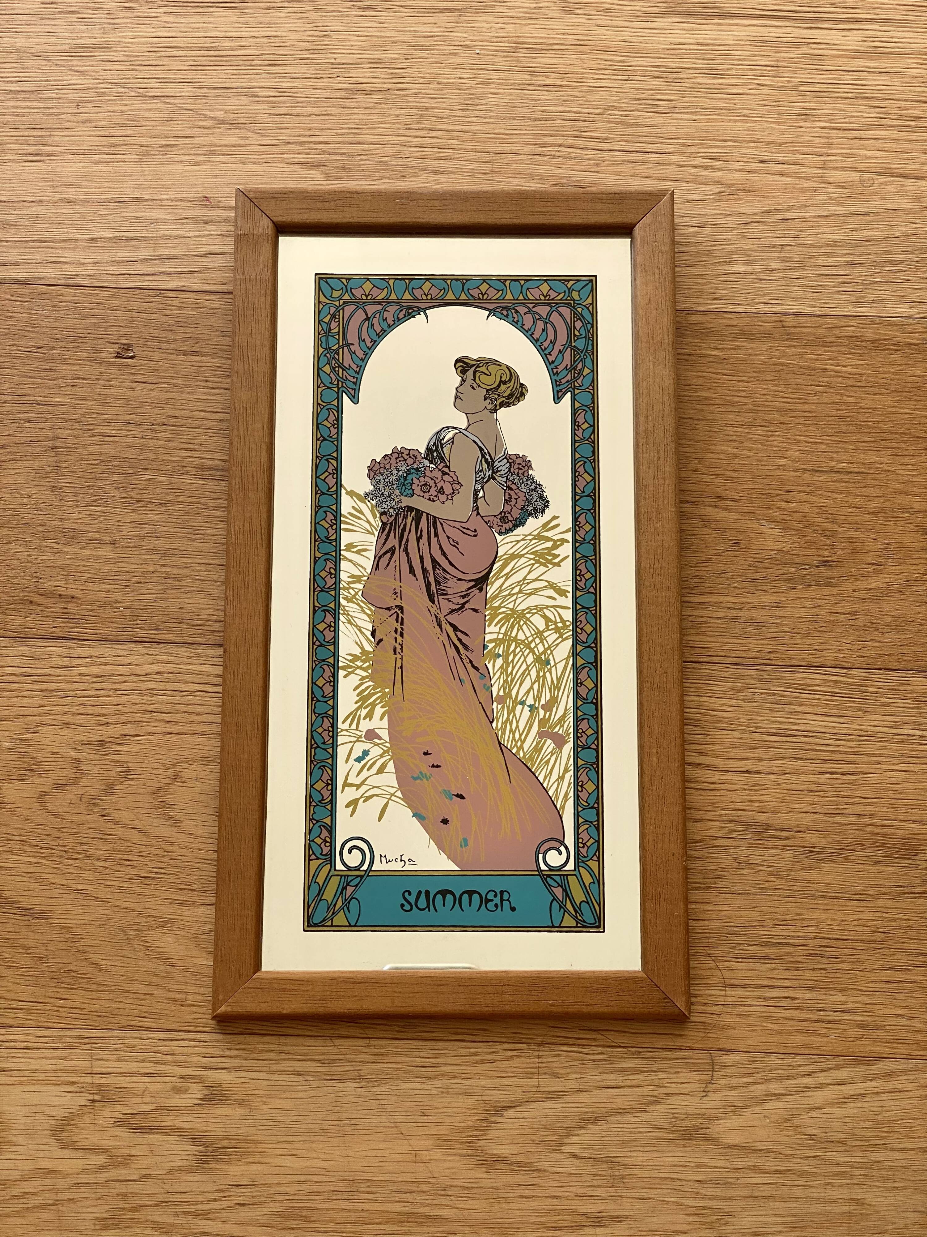 Set of 4 screen-printed Mirrors Mucha, the 4 seasons