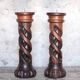 Pair of brutalist wooden candle holders, vintage wooden candle holder, decor