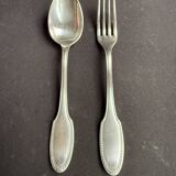 Box of 12 Alfenide table spoons and 12 table forks for Christofle