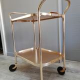 Trolley table with rolling castors gold metal removable tray