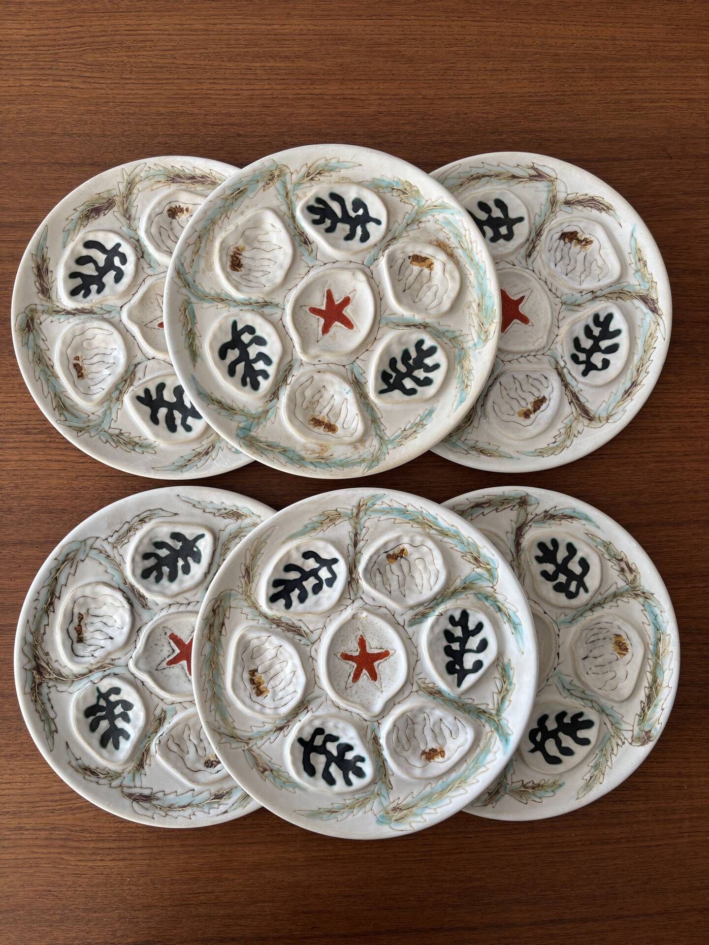Set of 6 Vintage Ceramic Oyster Plates MBFA PORNIC Made in