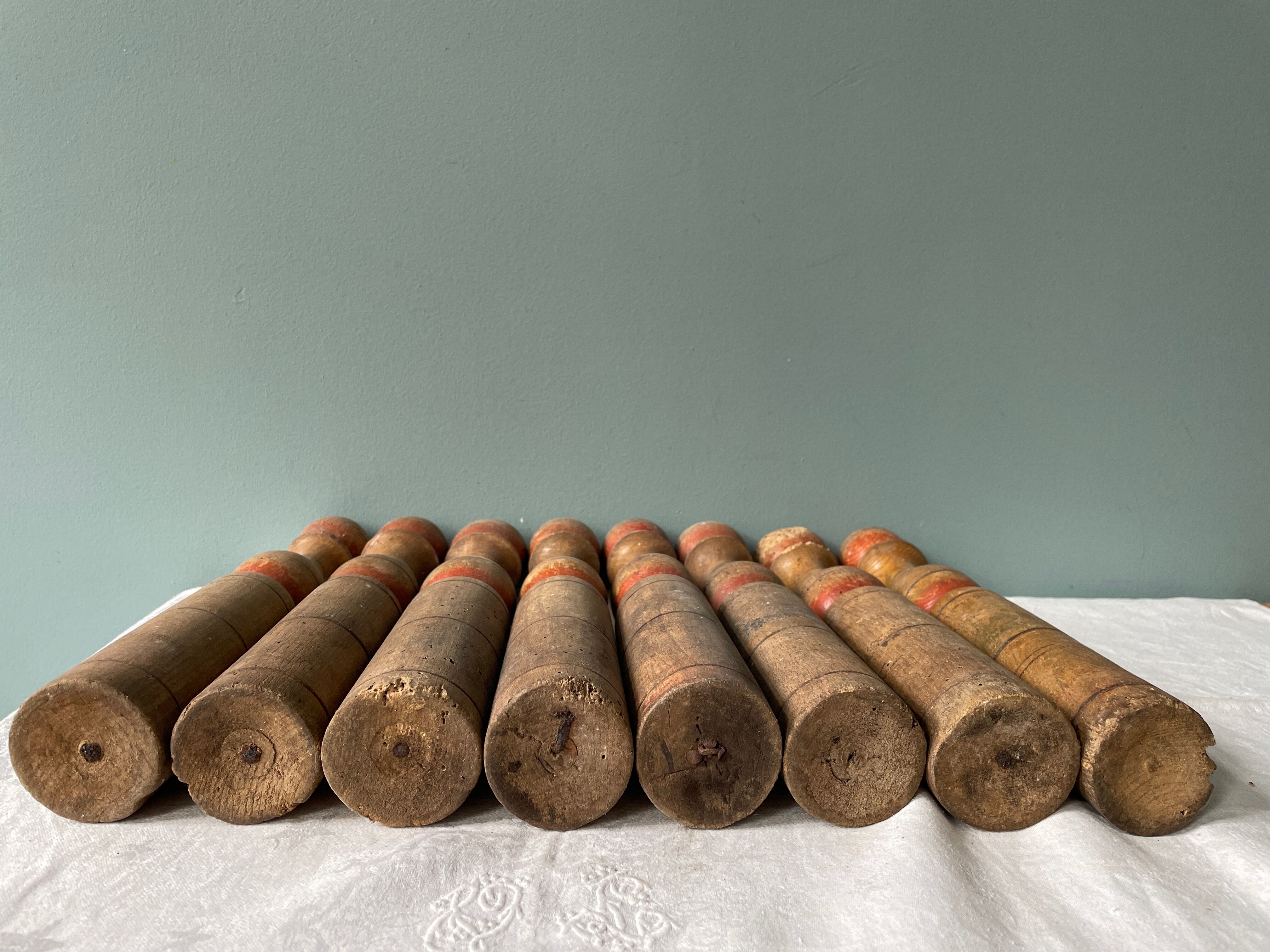 Old wooden bowling game turned late nineteenth century