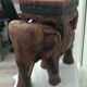 Tabouret éléphant en bois sculpté polychromie