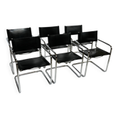 Vintage set of 6 Mart Stam tubular frame chairs in leather design