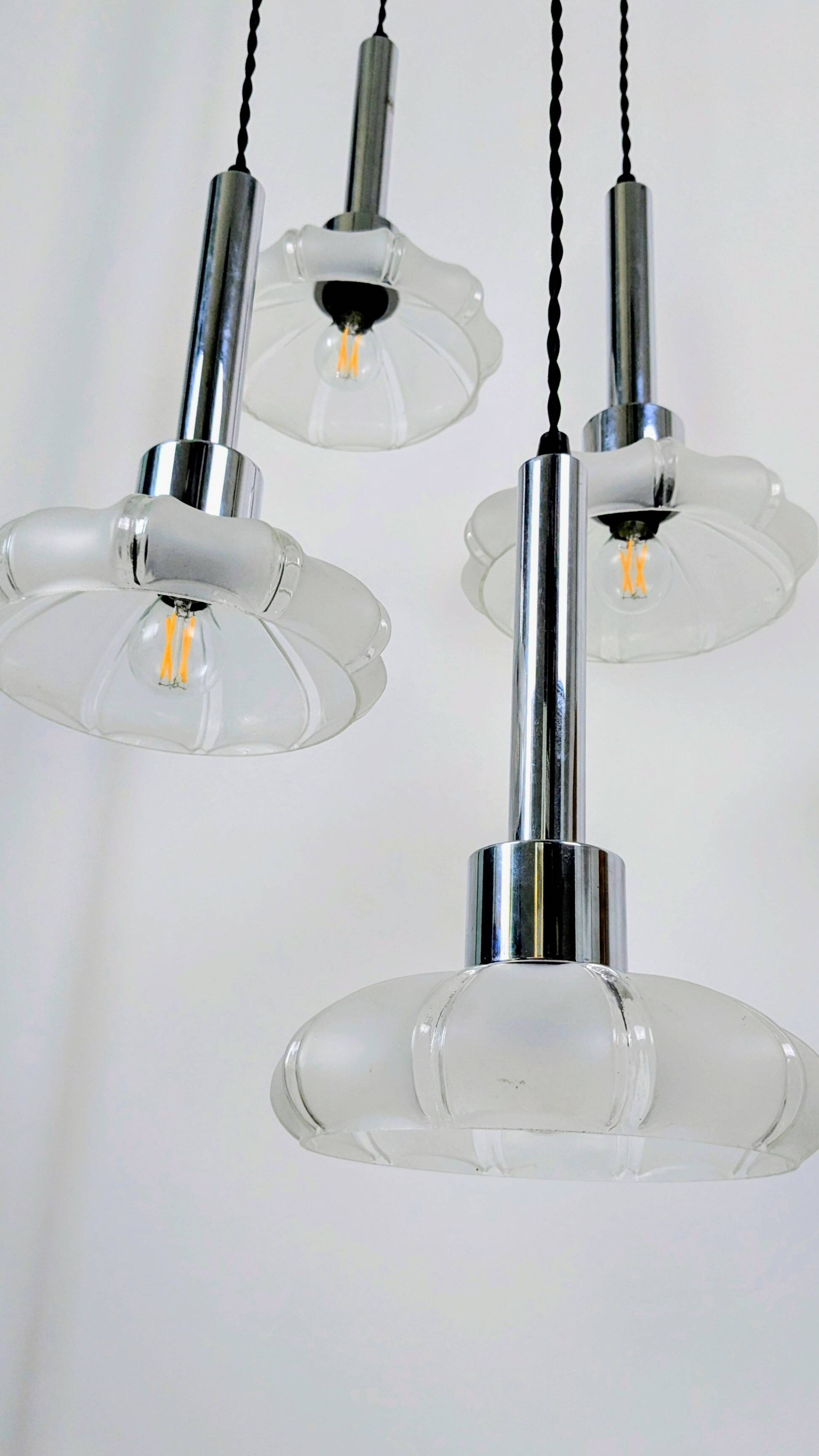 4-light pendant light – Art Deco Czech glass shades – vintage frame