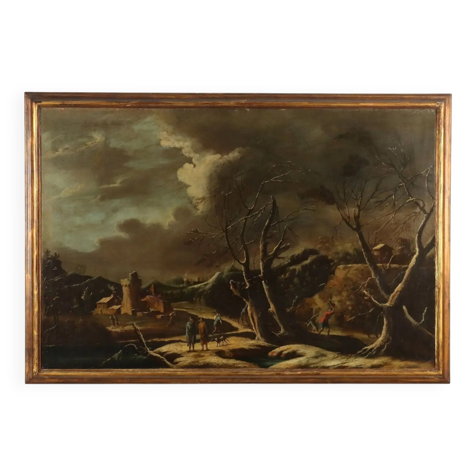 Ancient table, influence of Marco Ricci, winter landscape '700