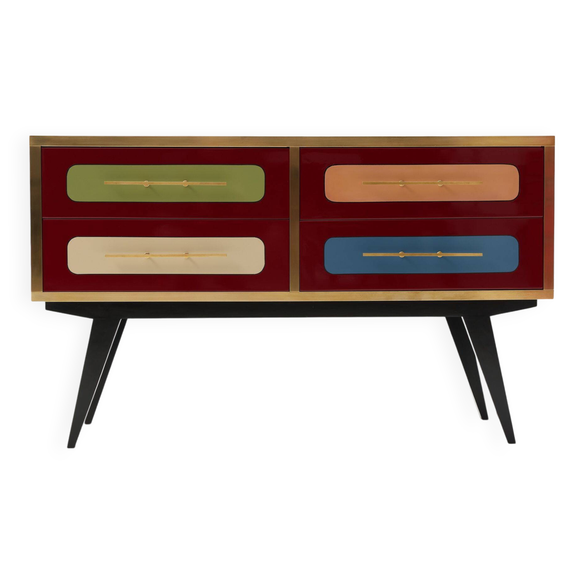 Mid-Century Italian Wood, Brass & Glass Sideboard, 1960s.