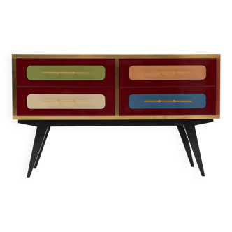 Mid-Century Italian Wood, Brass & Glass Sideboard, 1960s.