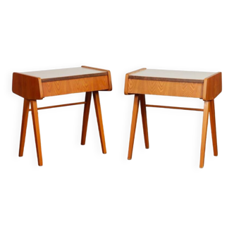 Paire de tables de nuit vintage, bois et formica, 1970