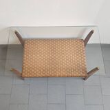 Table basse en rotin & hêtre 1960 vintage