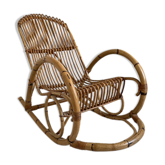 Rocking-chair in vintage rattan 60's