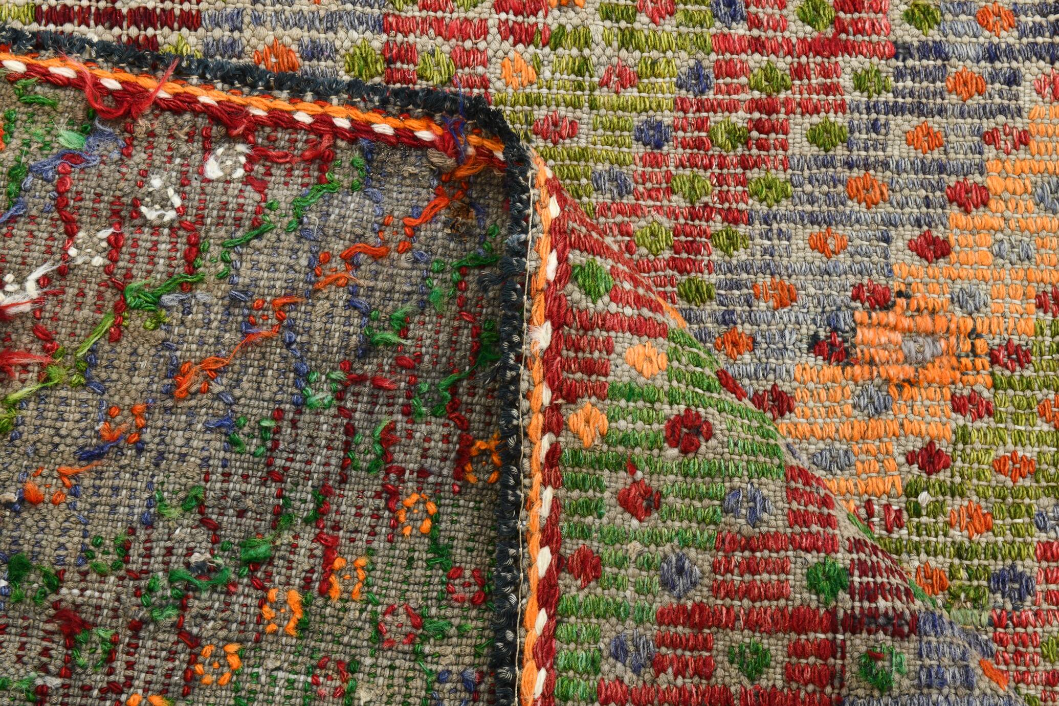 Tapis Kilim vintage vert et orange 7x9, 203x263 cm
