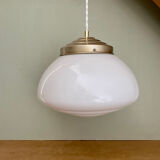 Vintage XXL art deco globe pendant light in white opaline