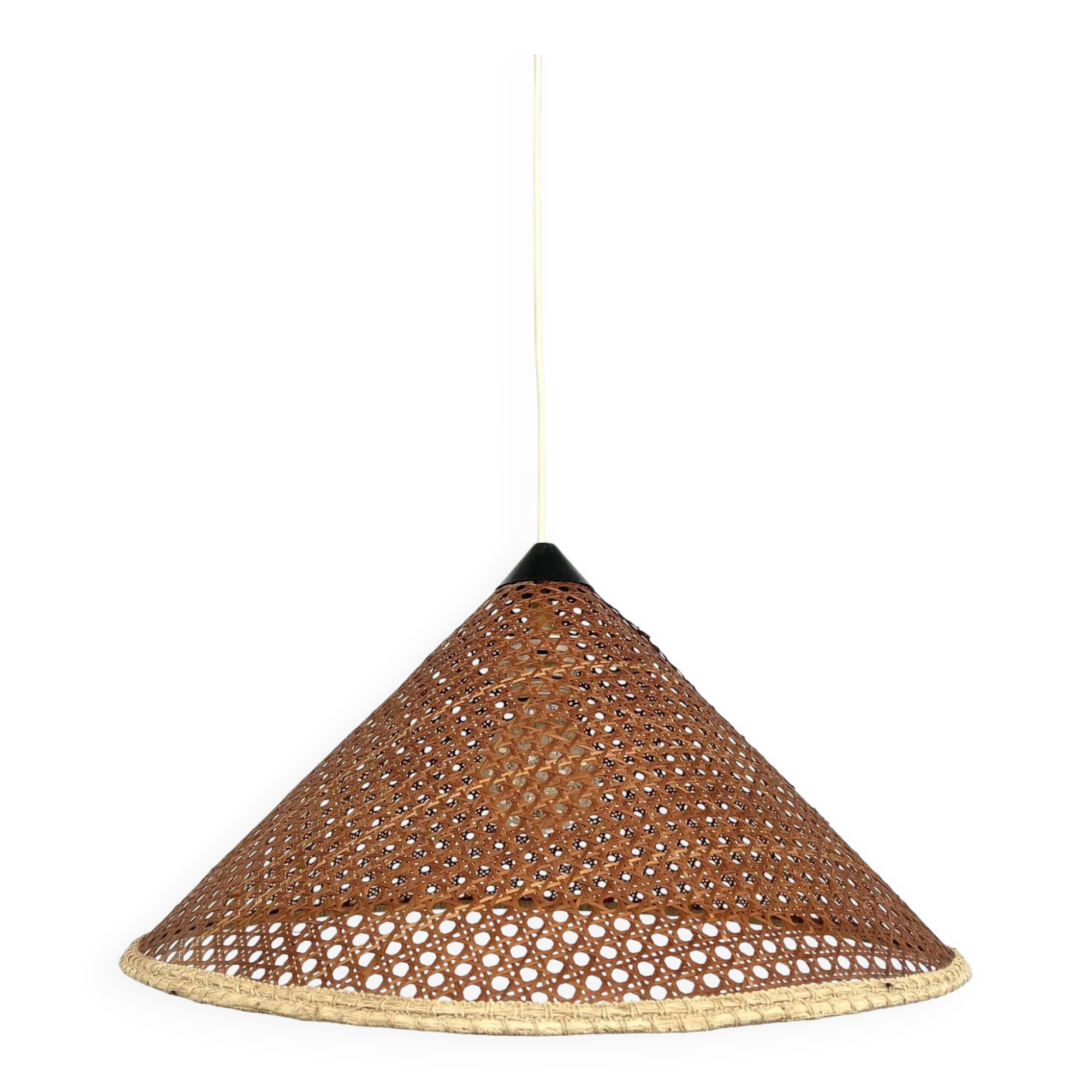 Vintage Conical Suspension – Rattan & Black Detail
