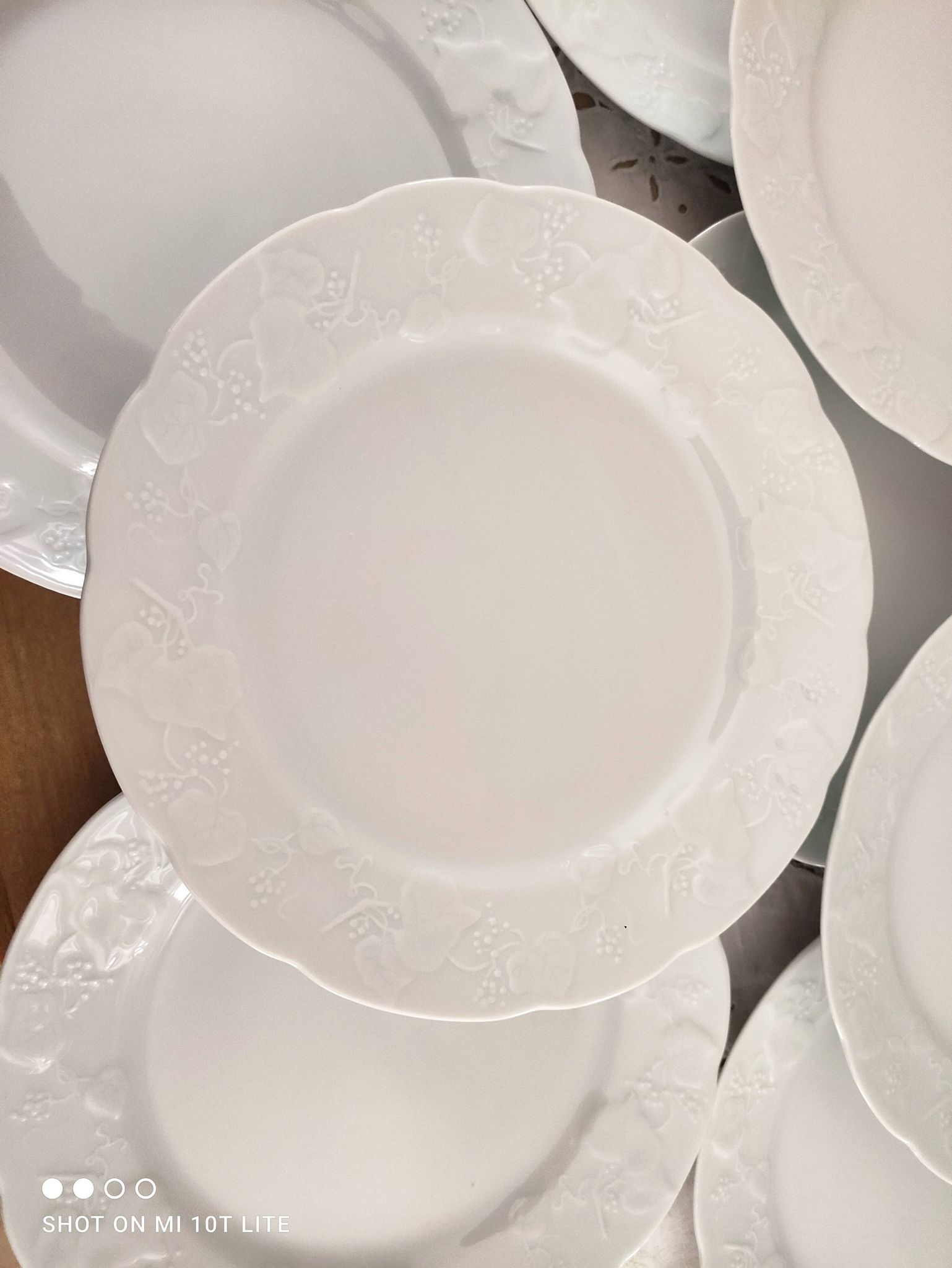 Set of 12 dessert plates in white porcelain marli in relief Wild Ivy
