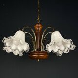 Vintage Murano glass chandelier and wood, Italy, 1970s