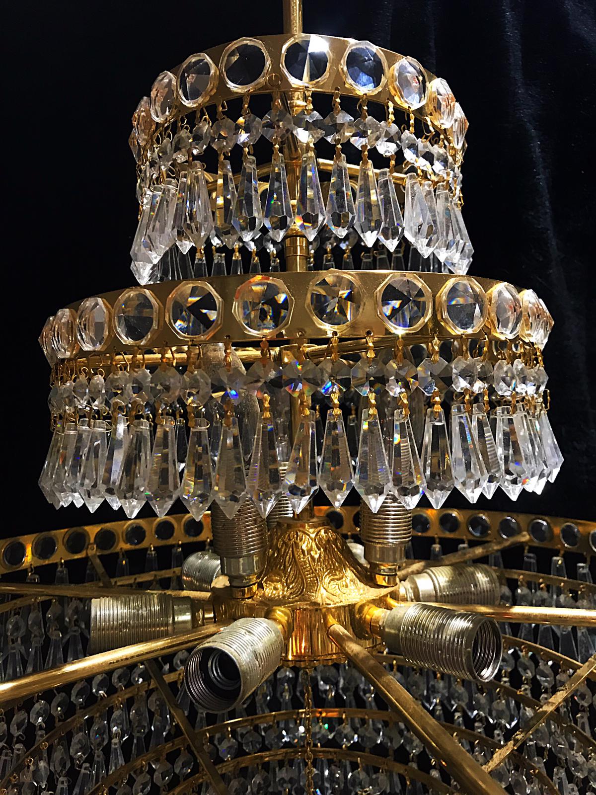 Chandelier murano Crystal with gilded structure 1950