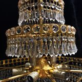 Chandelier murano Crystal with gilded structure 1950