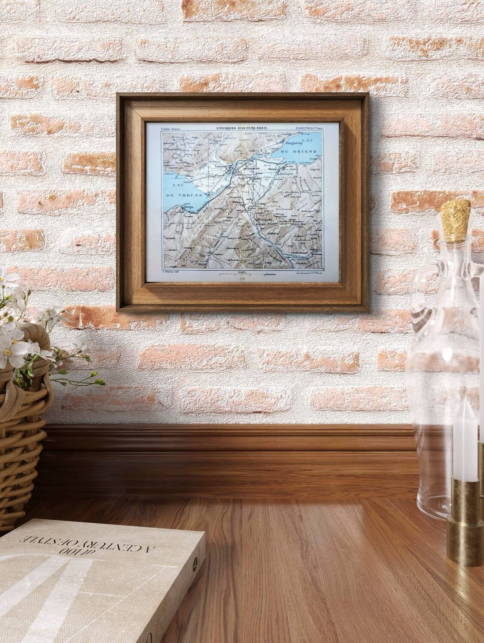 Imprimée en 1844, les environs d'Interlaken, Suisse.