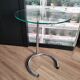 End of sofa, pedestal table, side table paget top in chrome-plated glass base