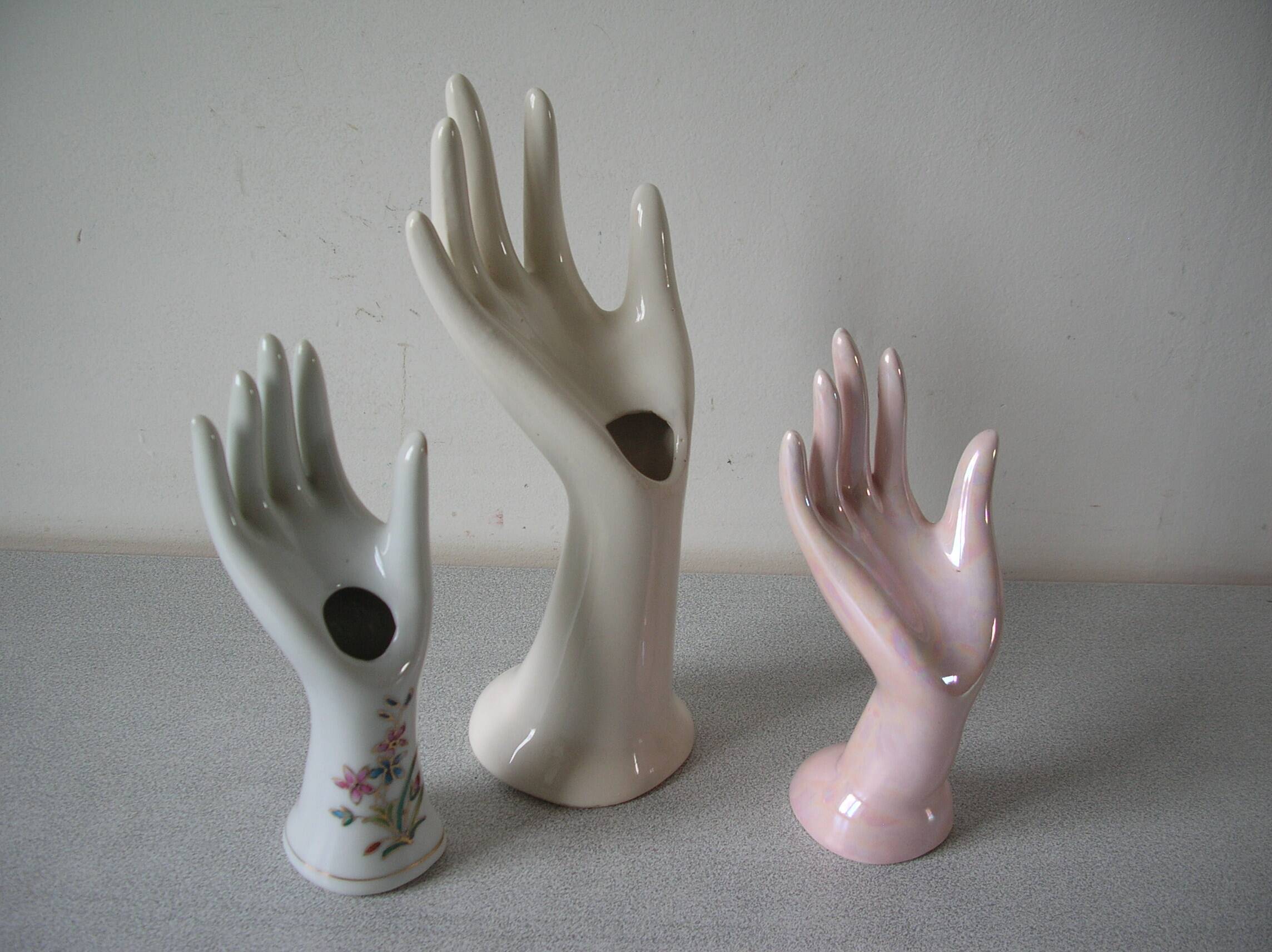 Set of 3 hands n ceramic porcelain ring sizer soliflore deco retro vintage