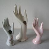 Set of 3 hands n ceramic porcelain ring sizer soliflore deco retro vintage